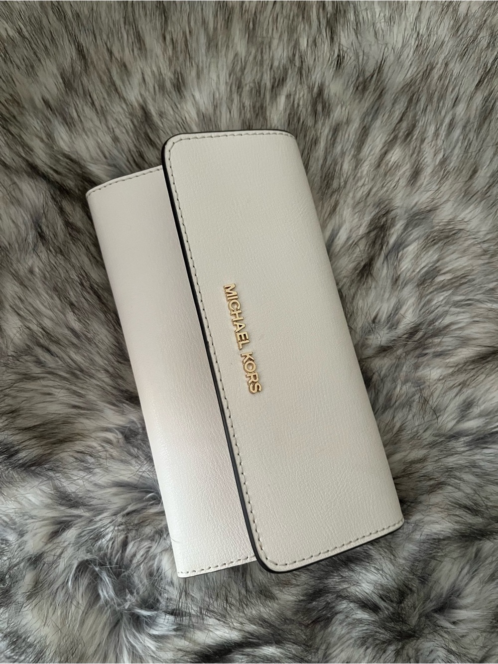 Michael Kors Cream Leather Continental Wallet with Gold Logo